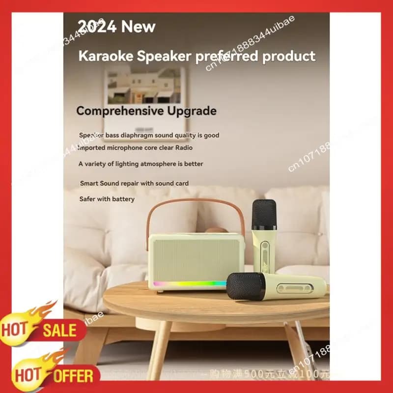 B47C Macchina per karaoke per bambini Adulti Mini altoparlante portatile per karaoke Bluetooth con microfono wireless Luce a LED per banchetti