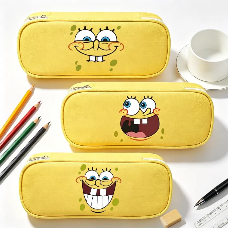 Cartoon Cute SpongeBobs SquarePants Large Capacity Pencil Case Anime Printed Fashion Pen Bag Students Stationery Storage Pouch
