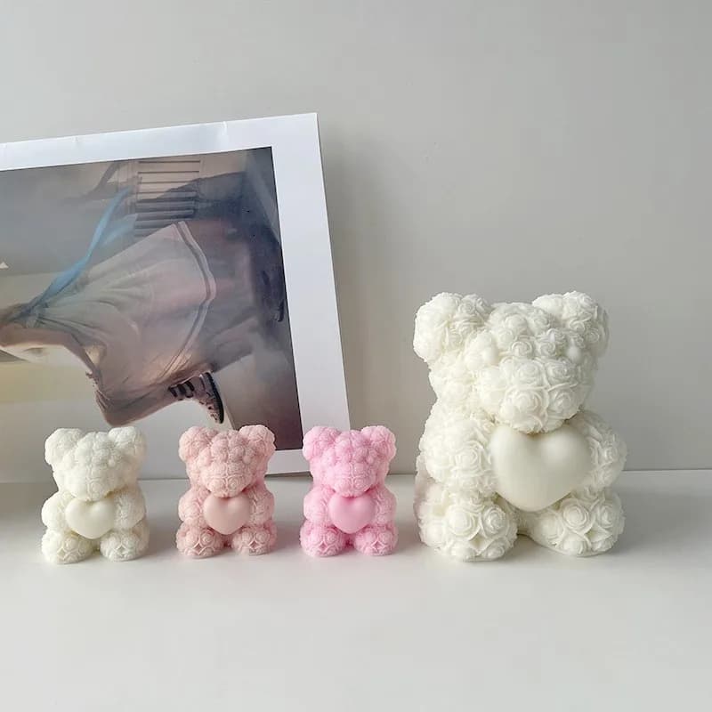 San Valentino Amore Orso rosa Candela 3D Stampo in silicone Orsi fai da te Sapone fatto a mano Gesso Aroma Candela Stampo Decorazioni per la casa Artigianato