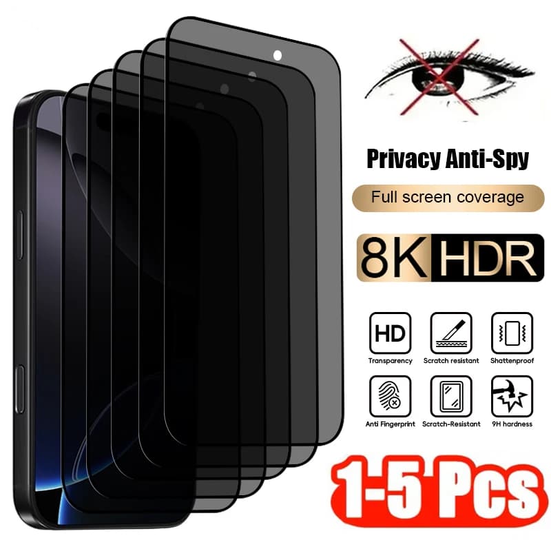 1-5 Pezzi Vetro Temperato Anti-spia per iPhone 17 Pro Max 15 13 14 11 16 Protezione Schermo Privacy a Copertura Totale per X XS Max XR 8 7
