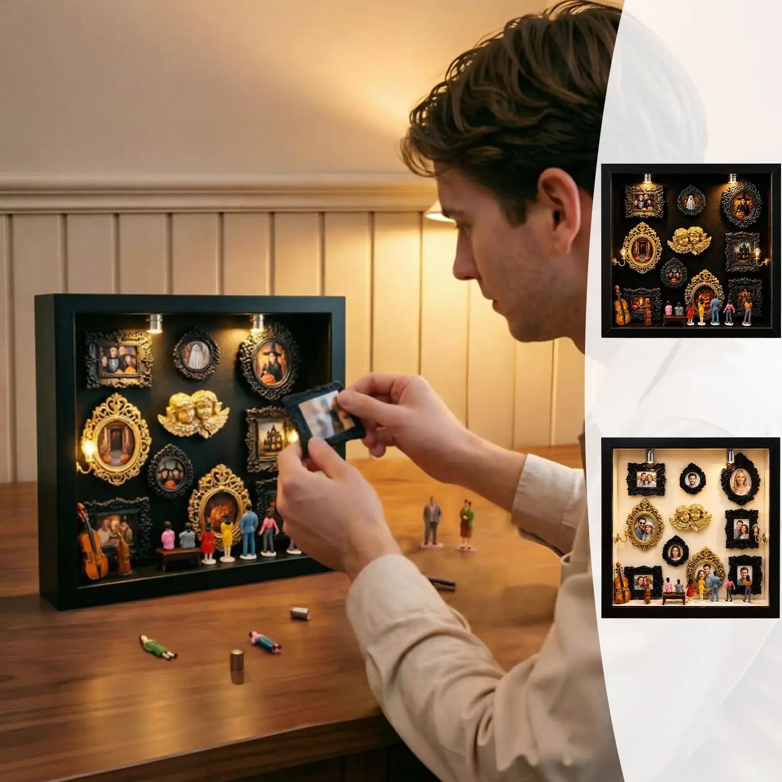 Shadow Case Picture Frame People Figurines Display Ornament Mini Frame Display Shadow Case For Birthday Housewarming Holiday
