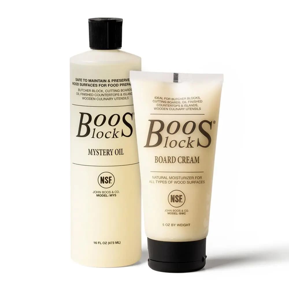 Set di 2 prodotti per la cura e il mantenimento naturale: 16 oz di olio Mystery Oil e 5 oz di crema per blocchi di legno, taglieri e superfici in legno.