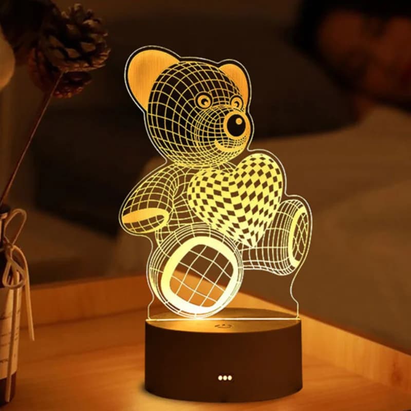 Lampada 3D Acrilico USB Luci notturne a LED Lampada con insegna al neon Decorazioni natalizie per la casa Camera da letto Decorazioni di compleanno Regali di nozze