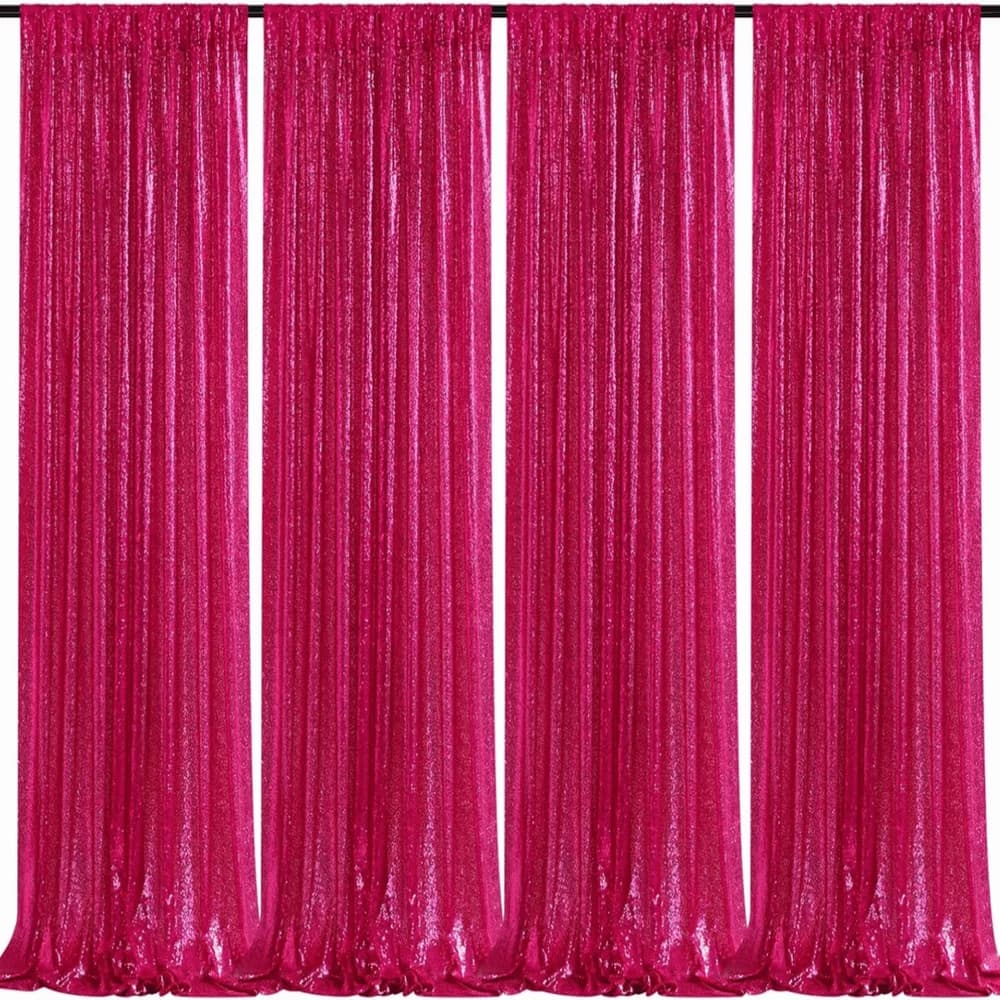 4 Pieces 2FT x 8FT Hot Pink Sequin Backdrop Curtains, Sparkling Glitter Decor for Various Celebration Parties