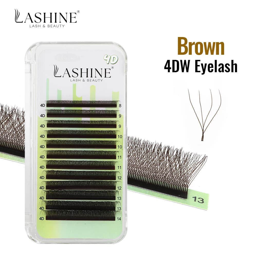 LASHINE 4D Estensione ciglia a forma di W Cilios Marrone 4DW 0,07 mm D Curl Mix (8-14 mm) Volume Lash W Estensioni ciglia