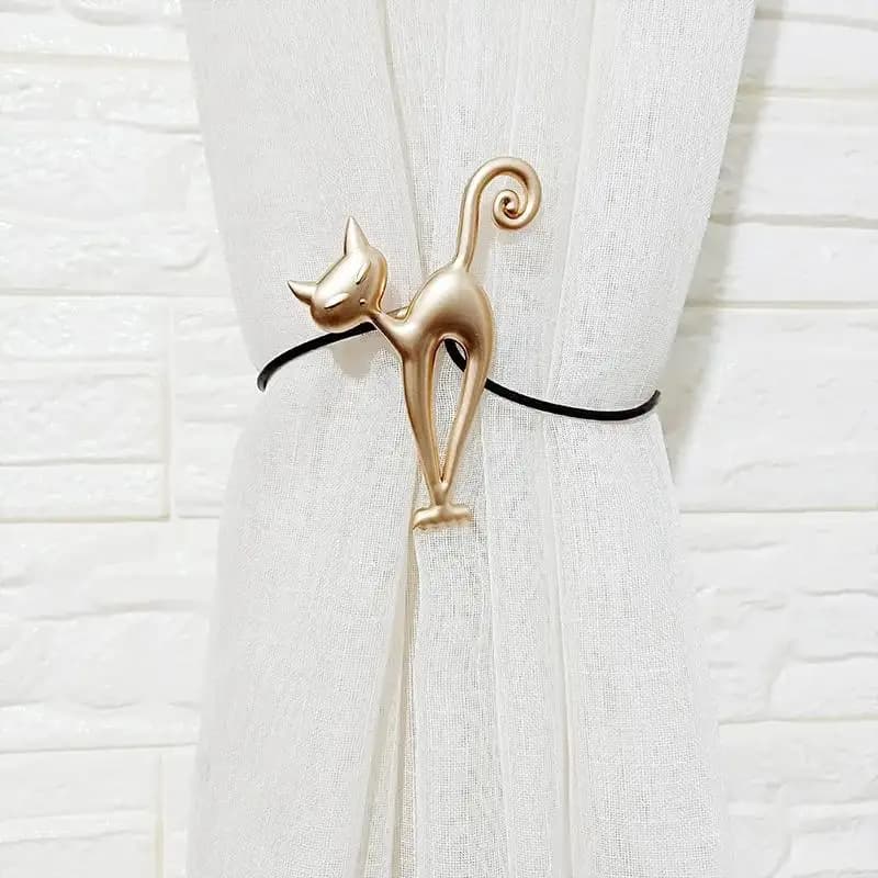 2pcs Free Punch Hook Magnet Curtain Buckle Home Cute Cartoon Cat Curtain Tied Back European-style Decorative Belt Curtain Access