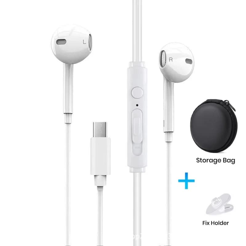 Auricolari cablati Porta piatta semi-in-ear di tipo C compatibili con telefoni Android Tablet con microfono e borsa integrati