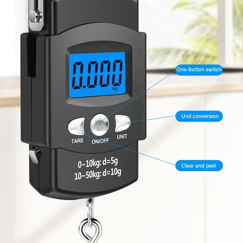 Bilancia Elettronica Portatile 50kg 10g LCD con Metro a Nastro 100cm per Viaggi Pesca Bagagli Valigie