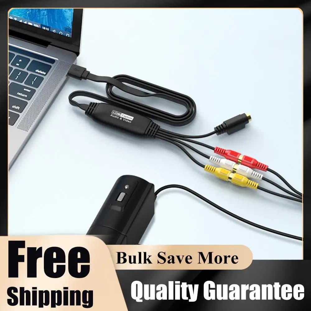 Scheda di acquisizione video USB, convertitore da VHS TV DVD VCR a digitale, adattatore di acquisizione video USB a AV per PC