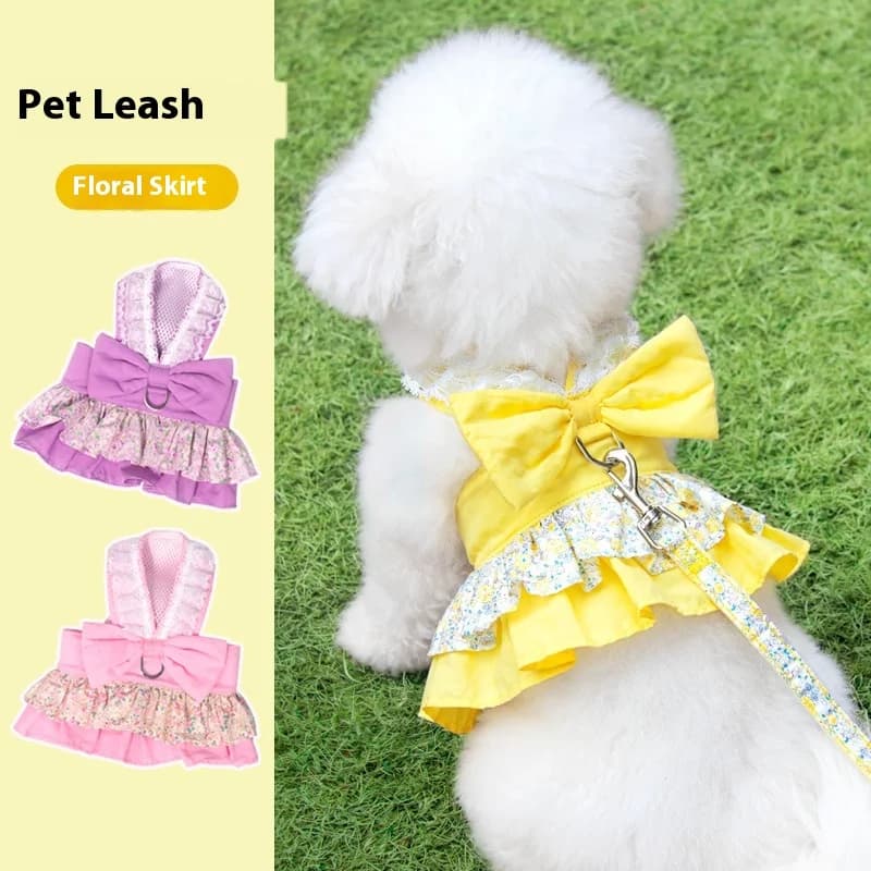 Carino Bowknot Pettorina per cani Guinzaglio Principessa Gatto Vestito Costumi Nylon Kittten Vestito Cucciolo Imbracatura per Coniglio Teddy Gatti Vestiti
