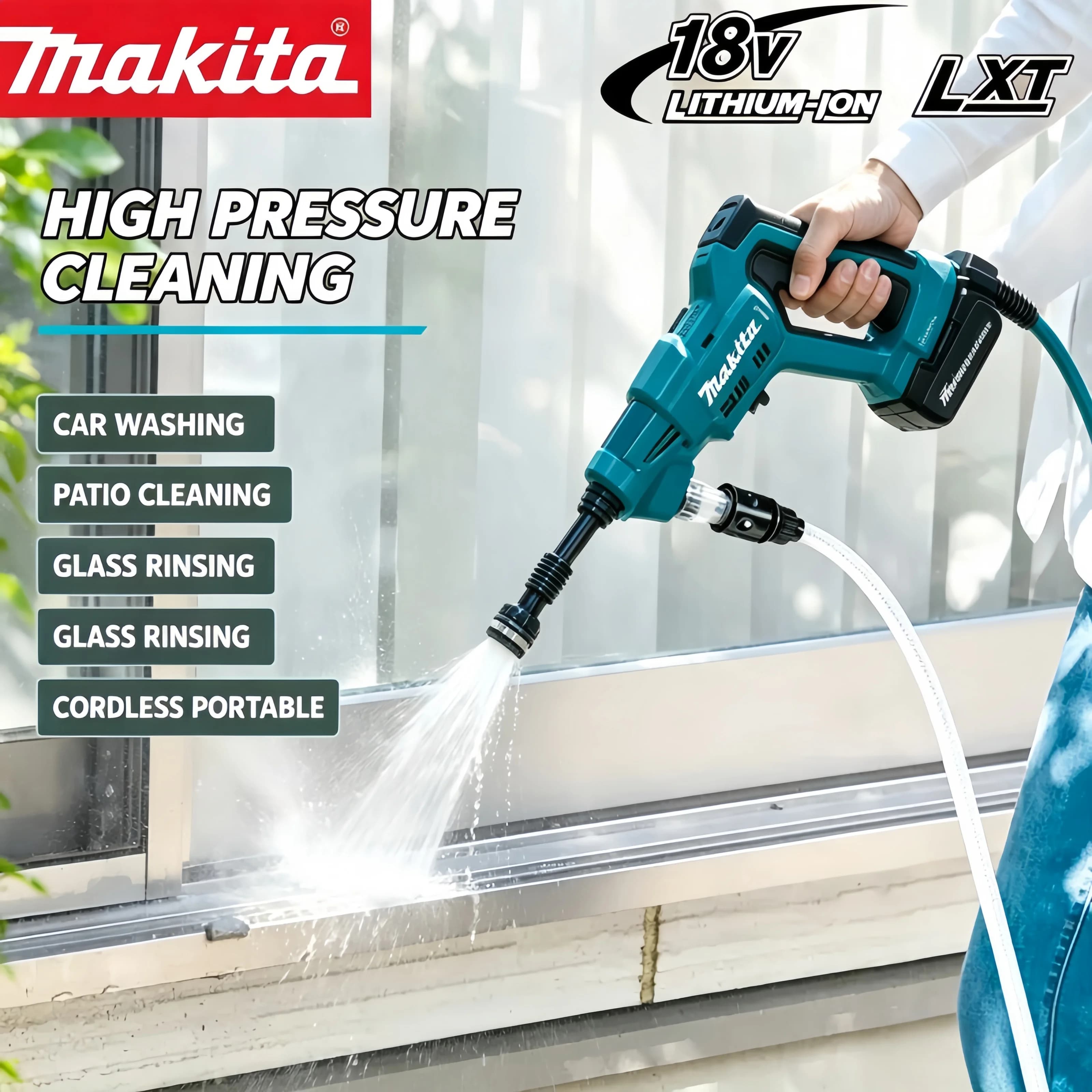 Makita DHW180 High Pressure Cordless Washer 18V Lithium Battery Lightweight Portable Car Wash & Garden Cleaning Power Device