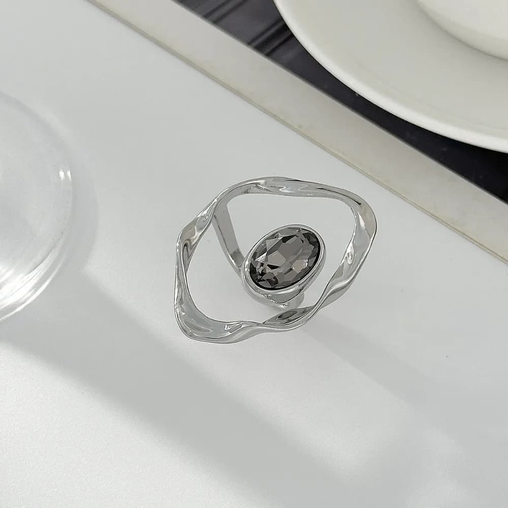 Goth Crystal Crystal Geometric Ring Asymmetrical Adjustable Zircon Ring Jewelry Accessories Grey Open Rings Women