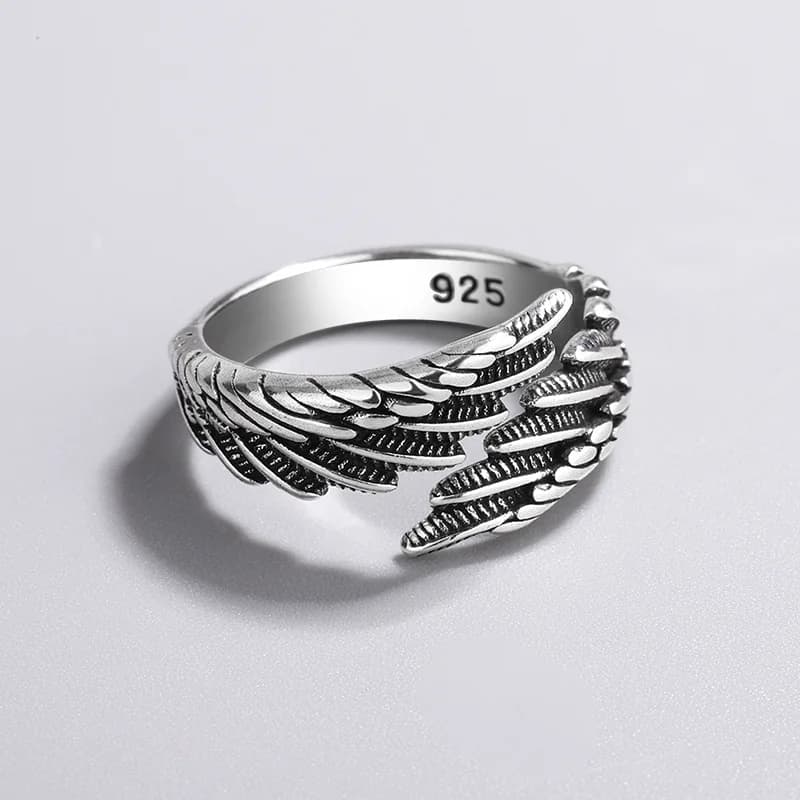 Anelli regolabili con piume di ali d'angelo in argento sterling 925 per le donne Fidanzamento Matrimonio Accessori di gioielli di lusso Gioielli