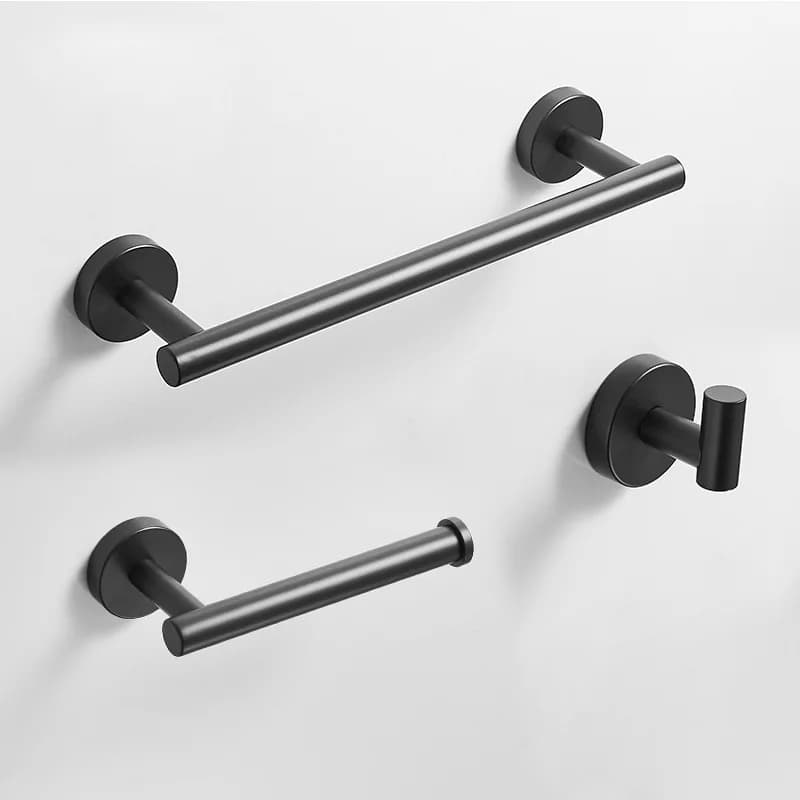 Portasciugamani nero in acciaio inossidabile 304 Set da 3 pezzi Porta asciugamani da bagno Anello per fazzoletti Gancio appendiabiti singolo