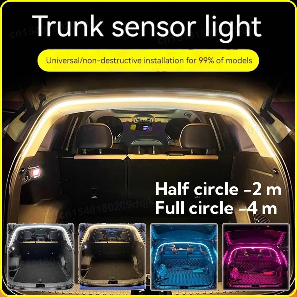 Illuminazione per bagagliaio ad alta luminosità per auto Luce ambientale Decorazione interna Striscia luminosa per portellone posteriore con rilevamento automatico wireless a LED 2/4 m