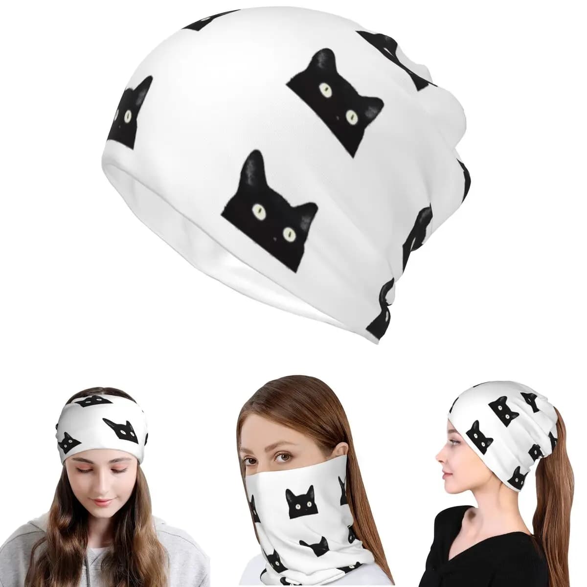Bandana con gatto nero che fa la spalle, scaldacollo, sciarpa per il viso, fascia per la testa multiuso, berretto, cappello unisex antivento per adulti