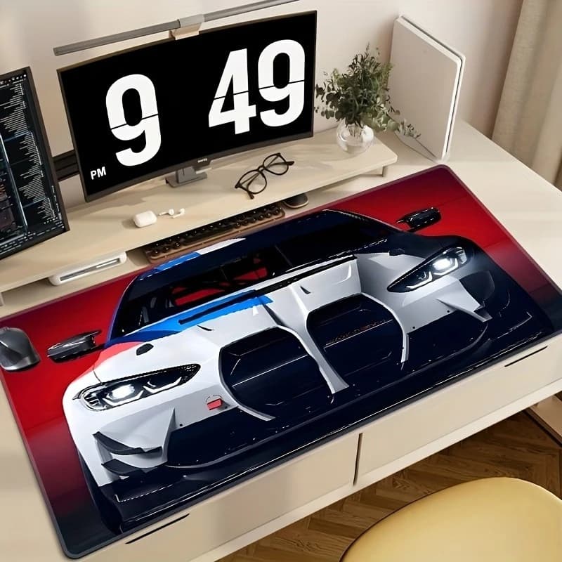 Tappetino per mouse dal design vibrante per auto sportiva, grande tappetino per mouse antiscivolo in gomma, accessori da scrivania per PC, per uffici e tappetino decorativo per tastiera da giocatore