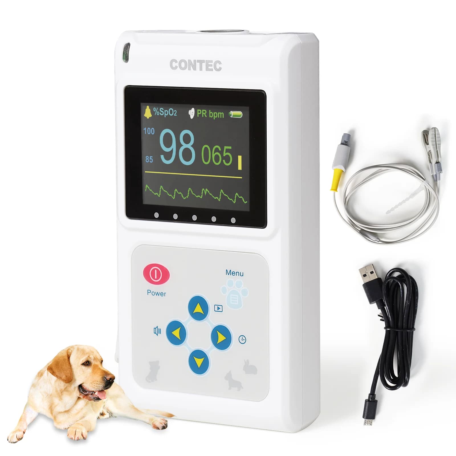 CONTEC Pulsossimeter Veterinary Pulsossimeter Palm for Animals 24 Hours SPO2 Monitor of the Frequency of CMS60D-VE Adjustable Alarm Polse