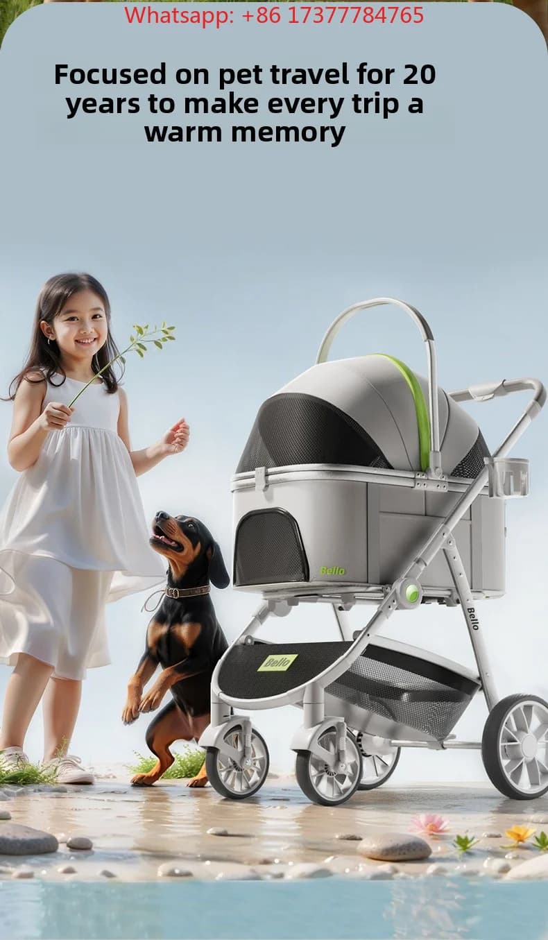 Nuovo Design Passeggino per Cani e Gatti a 4 Ruote in Alluminio, Taglia Media per Animali fino a 27 kg