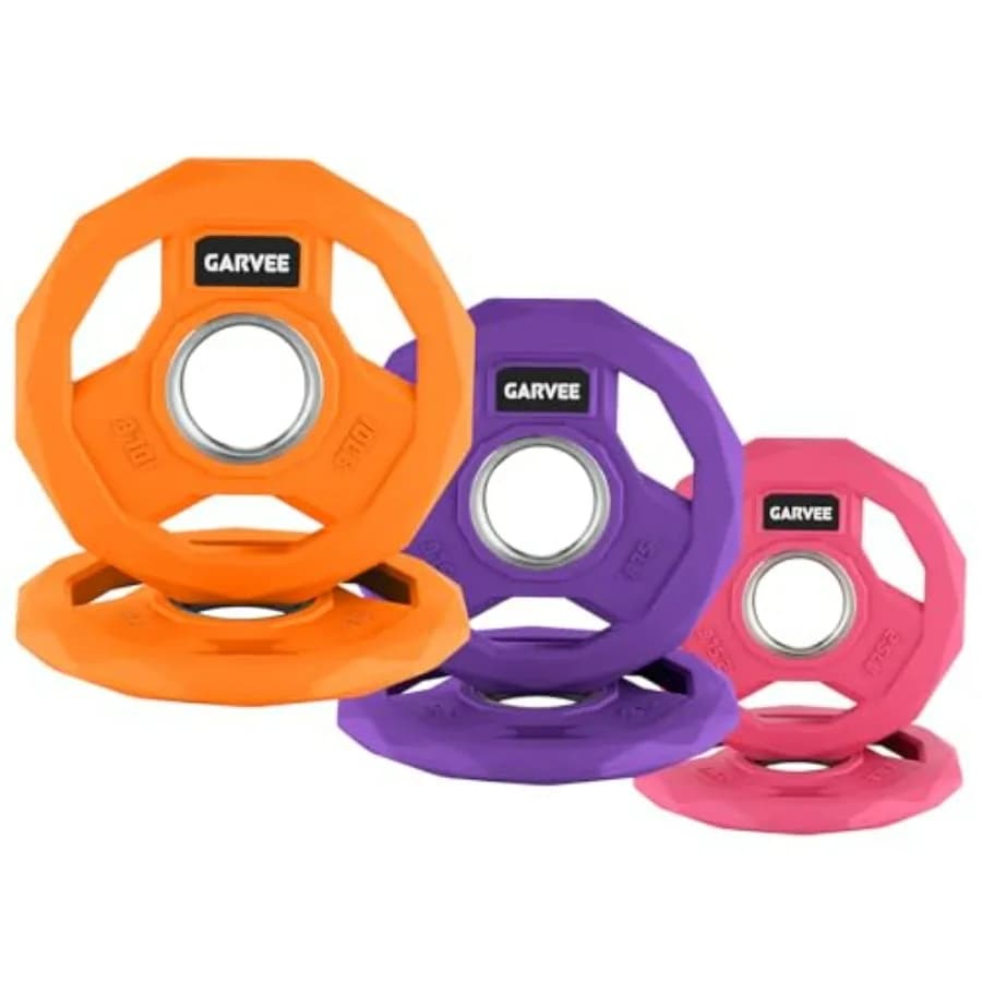 Set di piastre paraurti rivestite in gomma da 2 pollici, piastre in ghisa codificate a colori per allenamento di forza in palestra domestica, set da 35 libbre