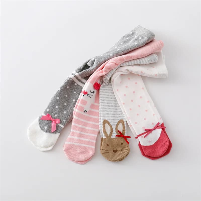 4 paia/lotto infantile della neonata calza lavorata a maglia stretta per le ragazze stampa di cotone neonato collant per le ragazze casual bambino collant 0-12M