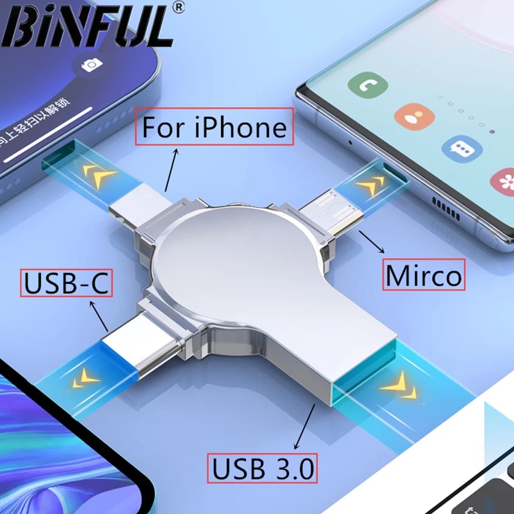 512GB Flash Drives 3.0 High Speed 4ni1 USB Stick External Storage for IPhone/PC/iPad/Android/More Devices Photos Videos Transfer