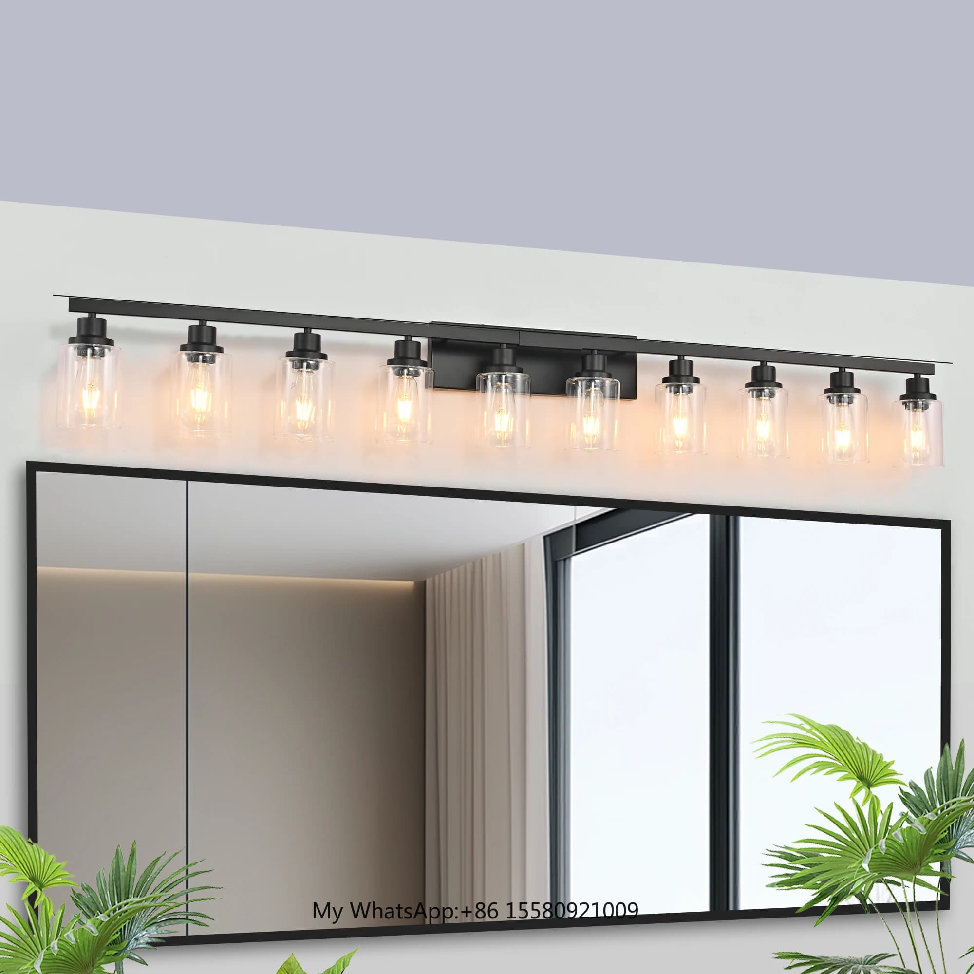 Lampada da Parete Moderna a 10 Luci LED da 65'' Nera per Specchio da Bagno (Lampadina NON Inclusa)