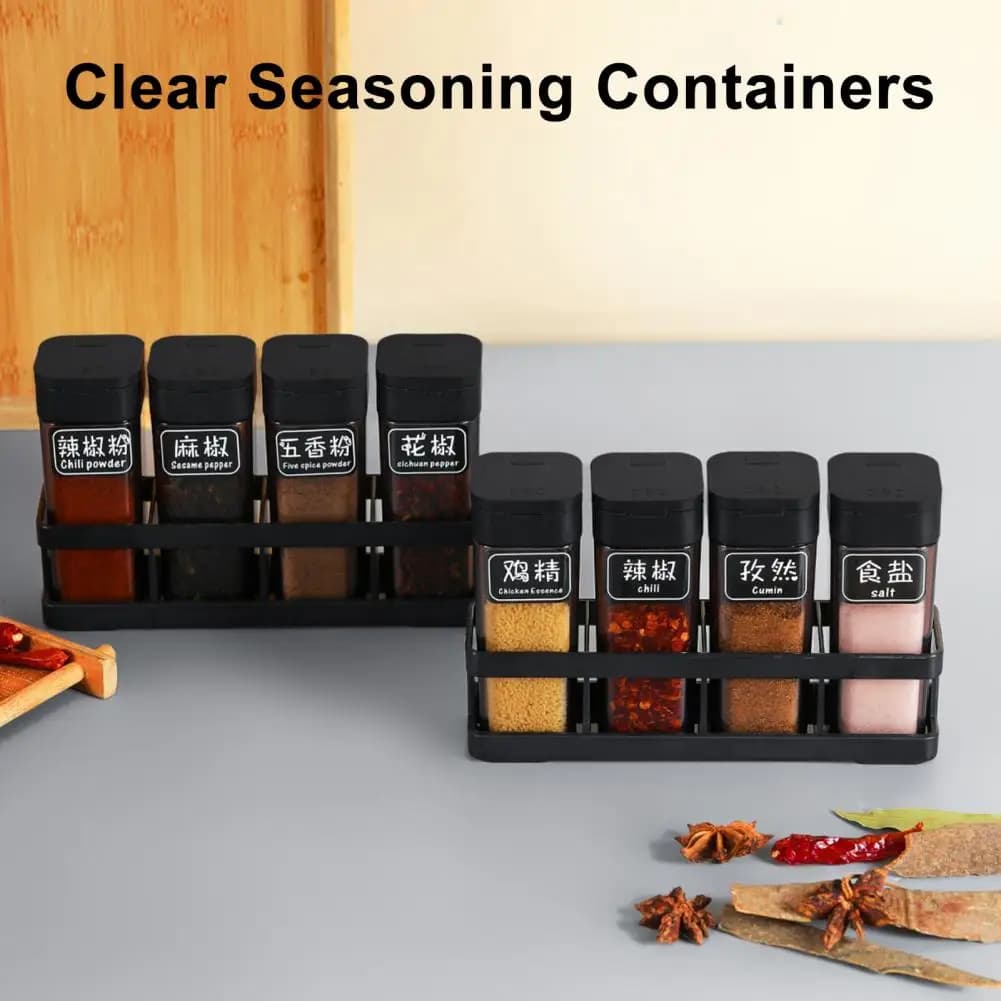 Seasoning Box Spice Jar Set 4-piece Plastic Spice Jars Set with Tray One-handed Slide Lid Containers Transparent for Seasonings