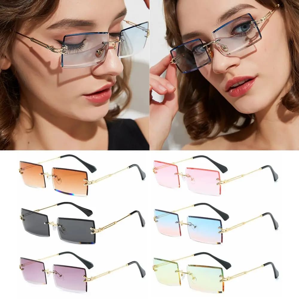 Occhiali da sole quadrati estivi senza montatura UV400 Occhiali da sole alla moda Occhiali da sole rettangolari
