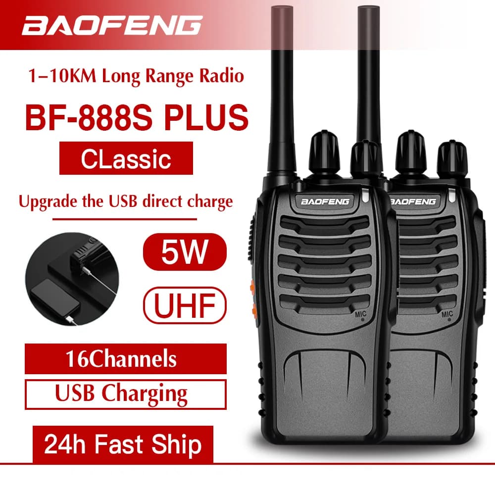 2PCS Baofeng BF-888S plus Original Handheld walkie-talkie 3-5km Long Range Standby Uhf 400-470Mhz portable wireless Ham CB radio