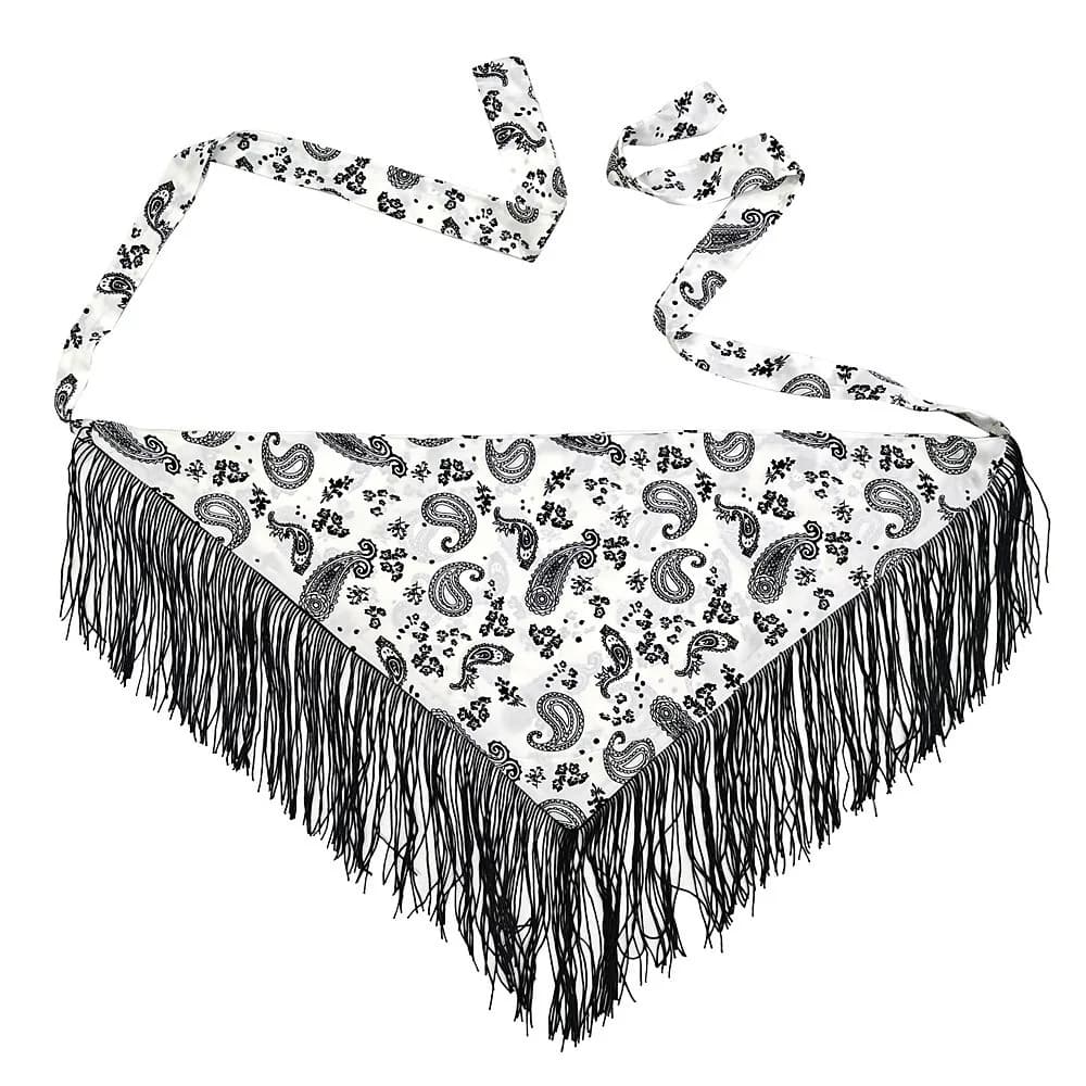Polyester Tassel Triangle Scarf Triangle Shape Tie Waist Design Printed Wrap Bustier Multi-Wear Tassel Fringe Decor Waist Belt