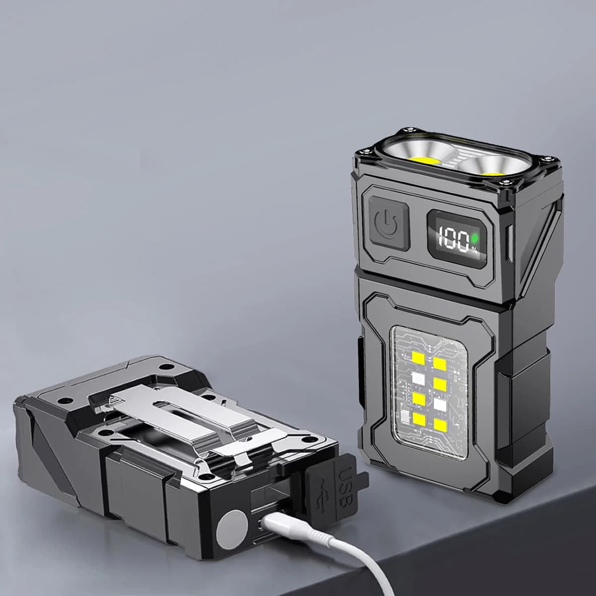 Mini Led Cob Electric Flashlight Usb Rechargeable Double Lights 180 ° Rotatable Coda Portable Lighting Mode Multifunction Camping