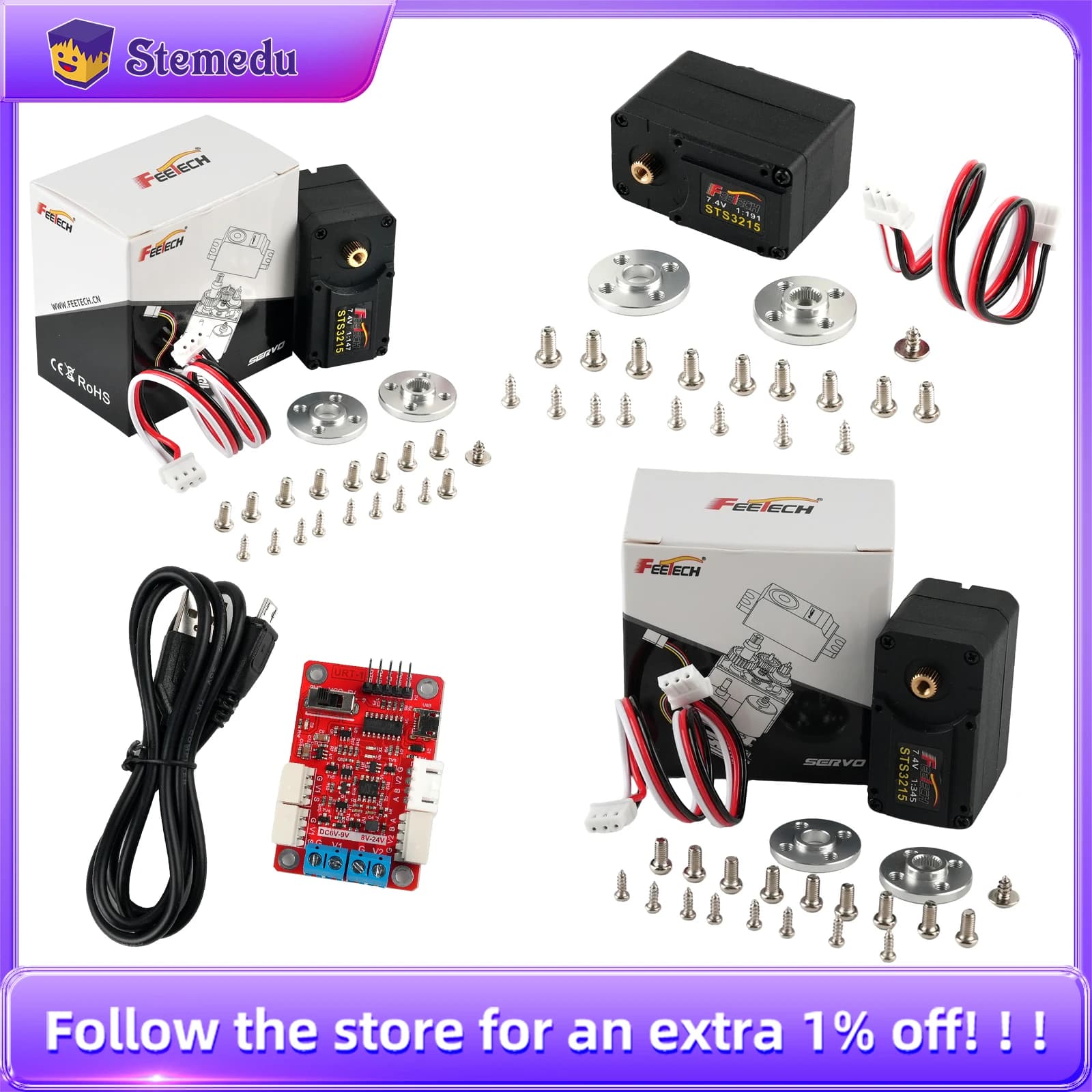 Feetech 7.4V 19KG ST-3215 Servo bus seriale 1/345 1/191 1/147 Encoder magnetico braccio robot con ingranaggi 360 ° per morsetto robot SO-ARM100 URT1