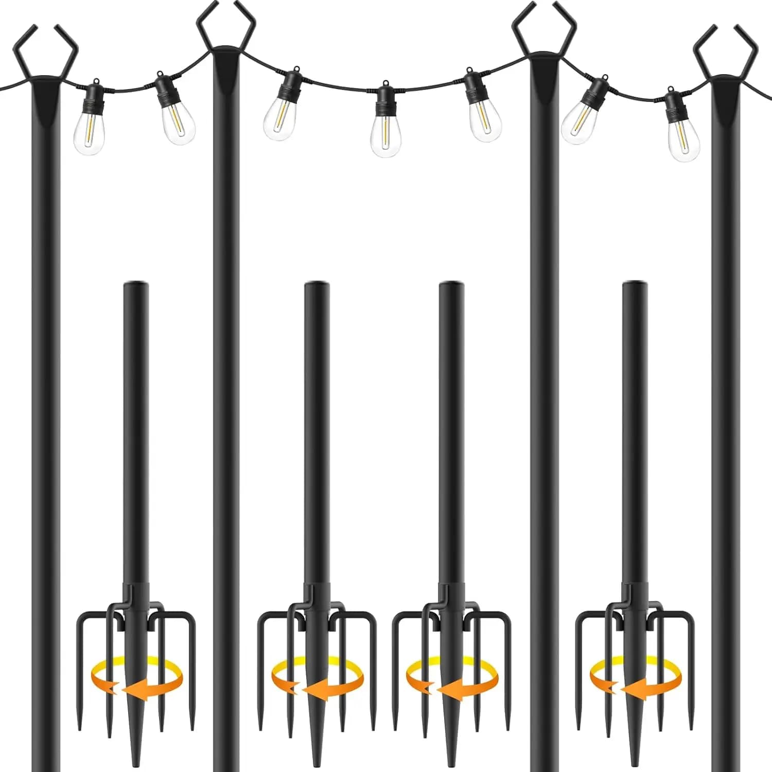 Pali per Luci da Esterno da 3 Metri, Confezione da 4 con Staffe per Recinzione, Supporto in Metallo per Luci Sospese da Terrazzo, Patio e Giardino