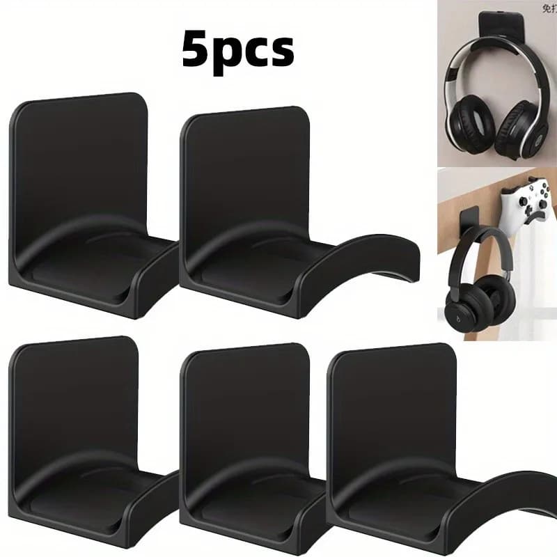 5PCS Wall-Mount Headphone Hangers, No-Drill Under-Desk Headset Holders with Hooks for Gaming & Everyday Storage
