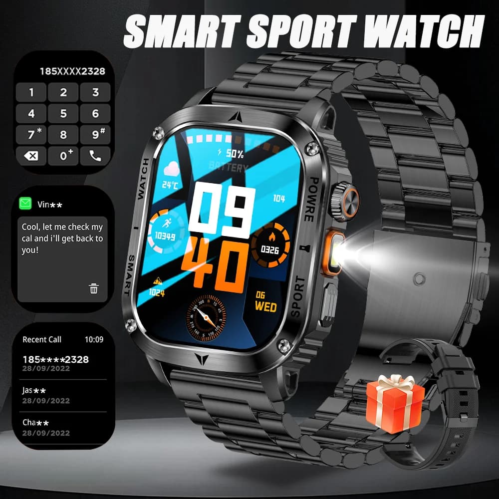 2025 New SmartWatch 2.01 'Great Full Touch Screen LED Flashlight Blood Oxygen Health Monitor Men Smartwatch 170 + Sport Tracker