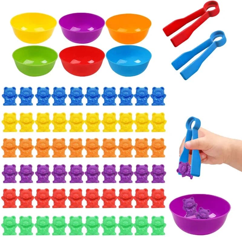 Conteggio degli orsi Giochi di abbinamento Ciotole di smistamento dei colori Pinzette Apprendimento prescolare Educazione Montessori Giocattoli regalo per bambini Ragazze Ragazzi