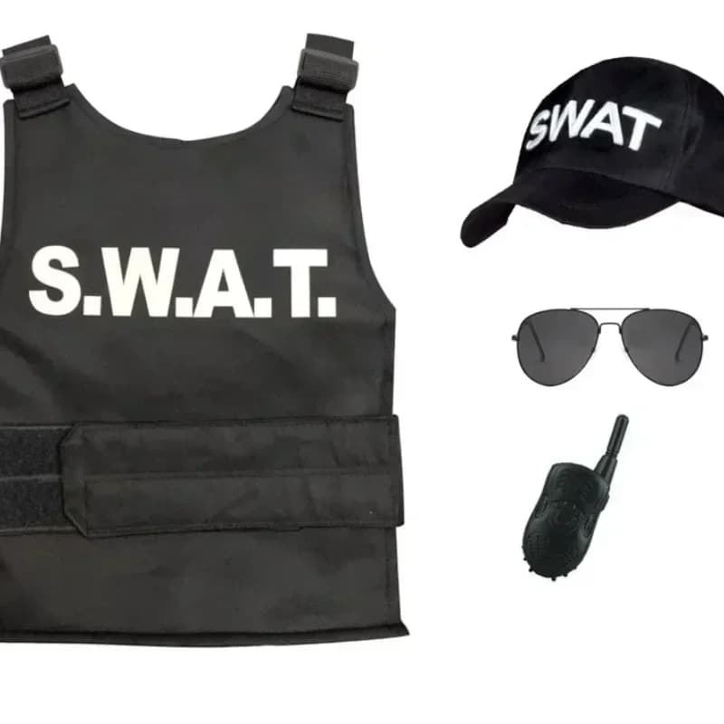 Costume da Poliziotto SWAT per Bambini 2026, Gilet Antiproiettile e Cappello SWAT, Costume da Agente di Polizia per Bambini 3-9 Anni