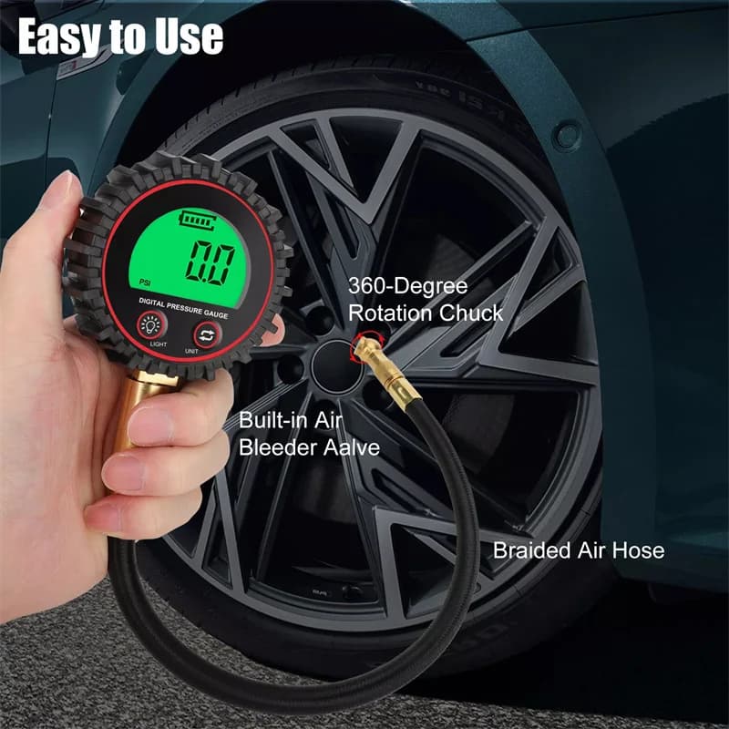 1 pz display digitale manometri di gonfiaggio della pressione dell'aria dei pneumatici retroilluminazione a LED tester per veicoli manometri di monitoraggio dell'inflazione con tubo flessibile