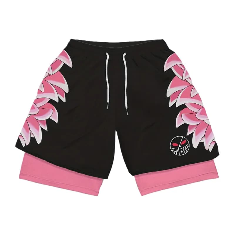 Bandai Doflamingo Anime One Piece Pantaloncini da uomo finti in due pezzi a doppio strato Pantaloncini da allenamento per palestra Estate Asciugatura rapida Comodo leggero