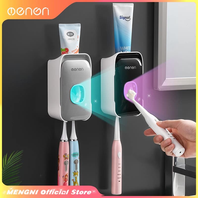 Dispenser Automatico di Dentifricio con Porta Spazzolini da Denti, Set di Accessori da Bagno Montabili a Parete