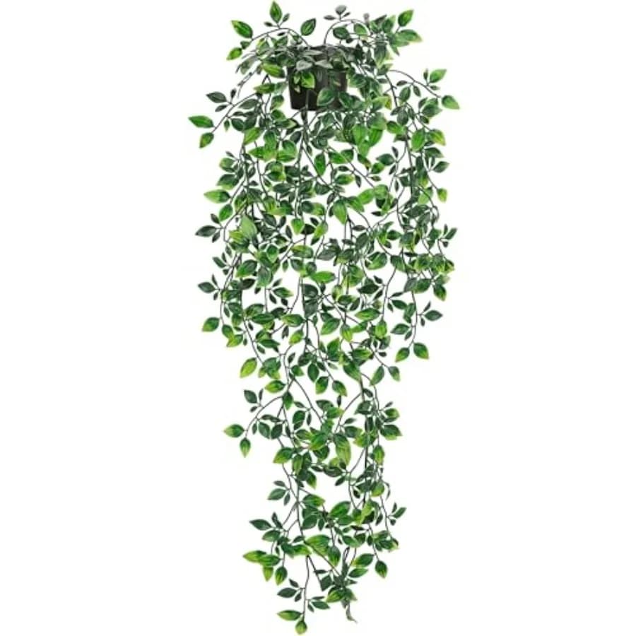 34'' Fake Plants Hanging Artificial Potted Plants Indoor and Outdoor for Home Bathroom Wall Shelf Office Decor 1Pack