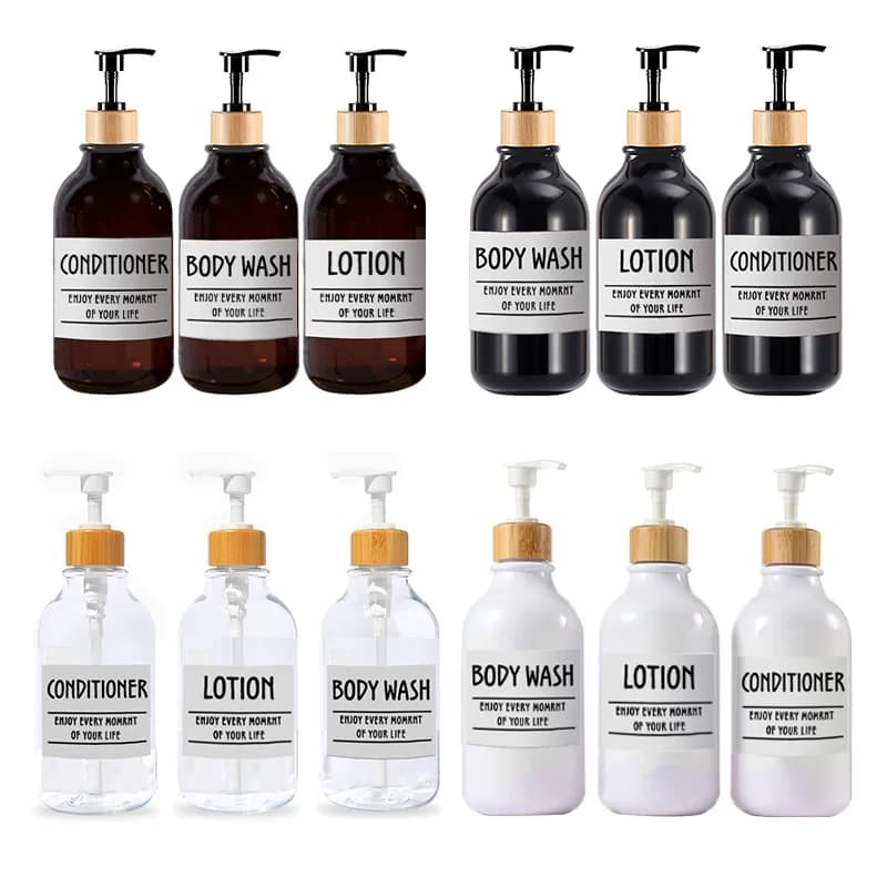 Dispenser di sapone da bagno in plastica PET da 2/3 pezzi 16,9 OZ 500ML con 6 etichette per il lavaggio del corpo