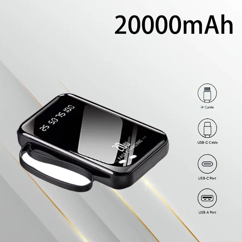 Lo specchio viene fornito con un cordino a quattro fili, un mini power bank compatto, un alimentatore mobile portatile da 20000mAh per esterni.