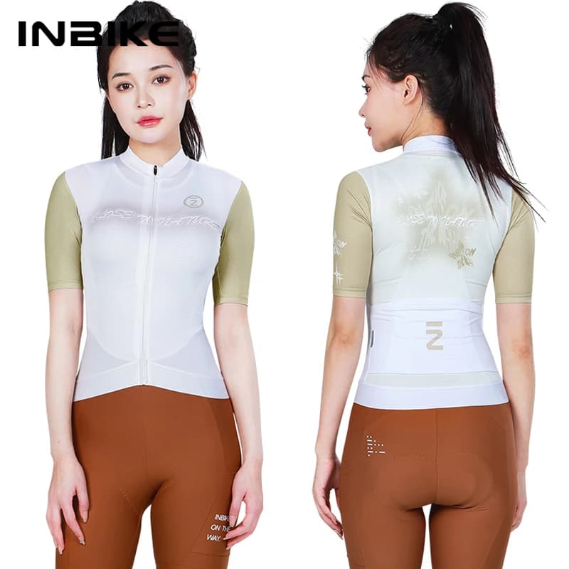 INBIKE Summer Women's Cycling Bib Short Suit Bike Bike Top Road Bike Shirts with Pockets Cycling clothing MTB Fast drying