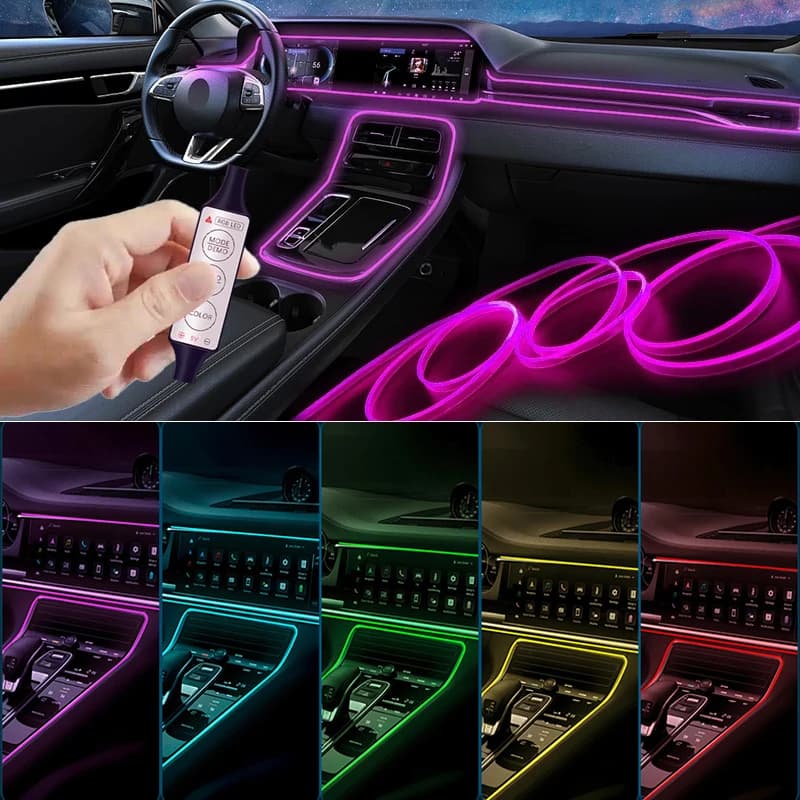 1/2/3/4/5M luce interna per auto lampada ambientale decorativa 7 colori modalità Multiple controllo USB fibra ottica Neon Strip Atmosphere Bar