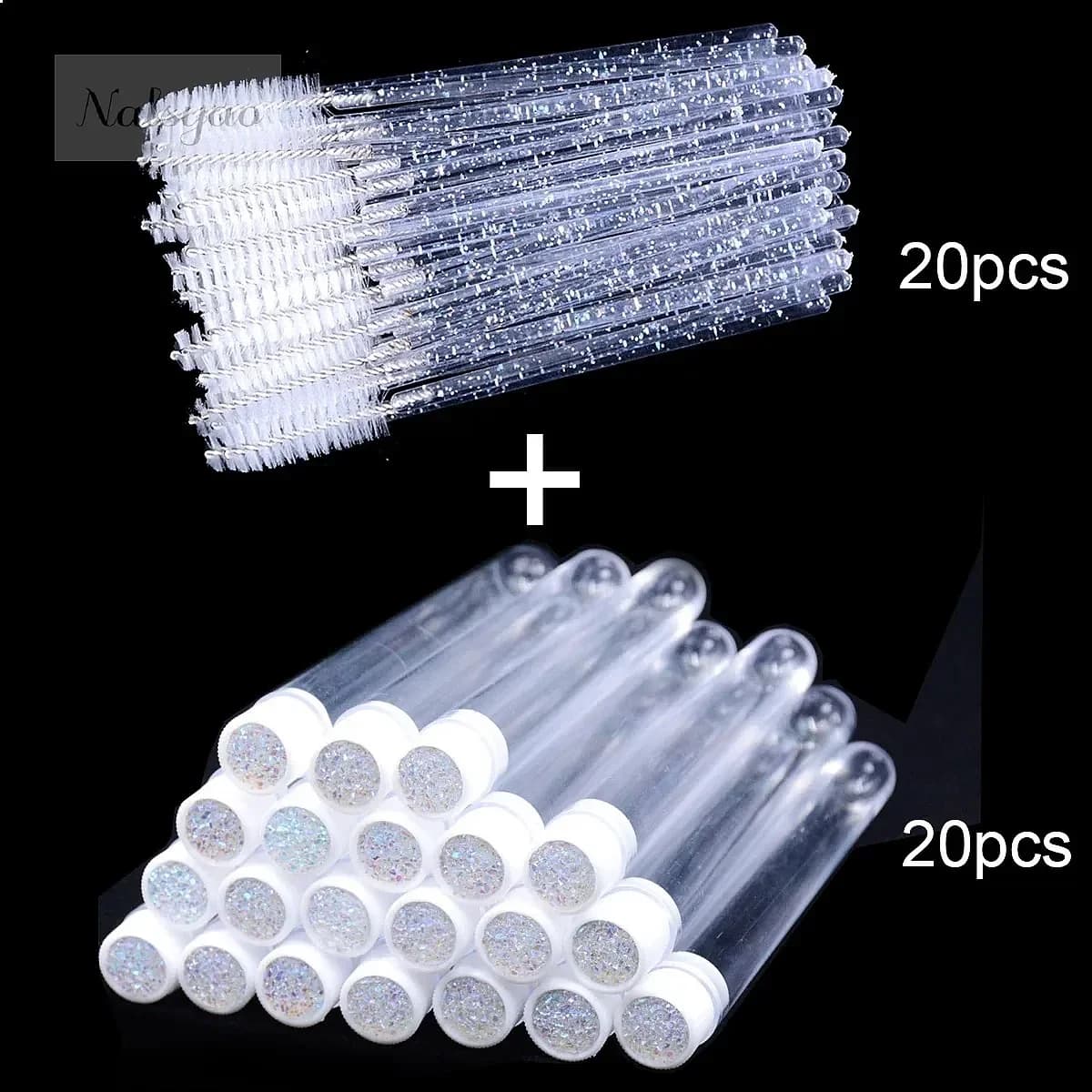20Pcs Eyelash Brush with Containers Dust-proof Tube Reusable Mascara Wands Replaceable Makeup Applicators Tools