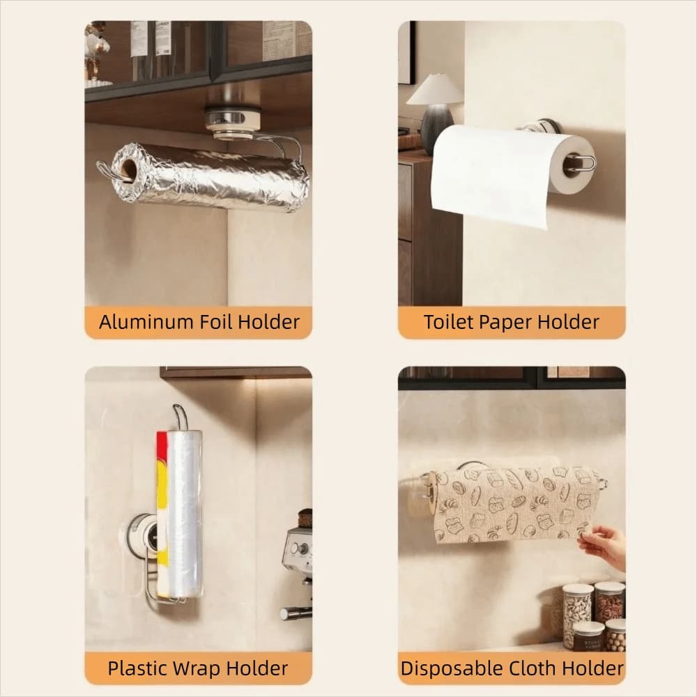 Stainless Steel Suction Cup Paper Towel Holder No Punch Wall Mounted Toilet Paper Holder Space Saving Removable