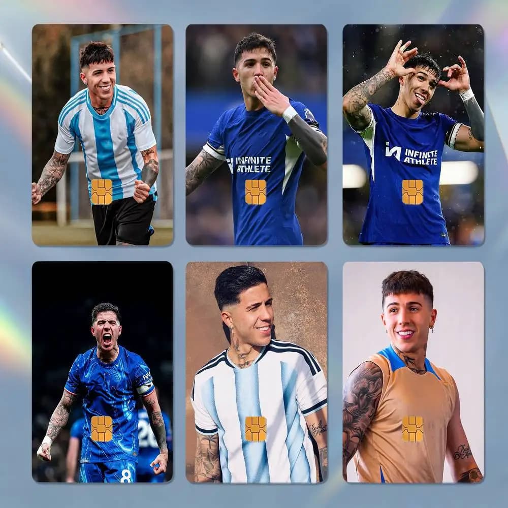 Adesivi Protettivi Impermeabili HD per Carte di Credito e Carte da Gioco con Immagine di Enzo Fernandez Calciatore