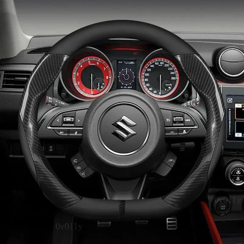 New Carbon Fiber Steering Wheel Cover For Suzuki S-Cross Swift SX4 Vitara Jimny Grand-Vitara Baleno Equator Celerio Ciaz Car